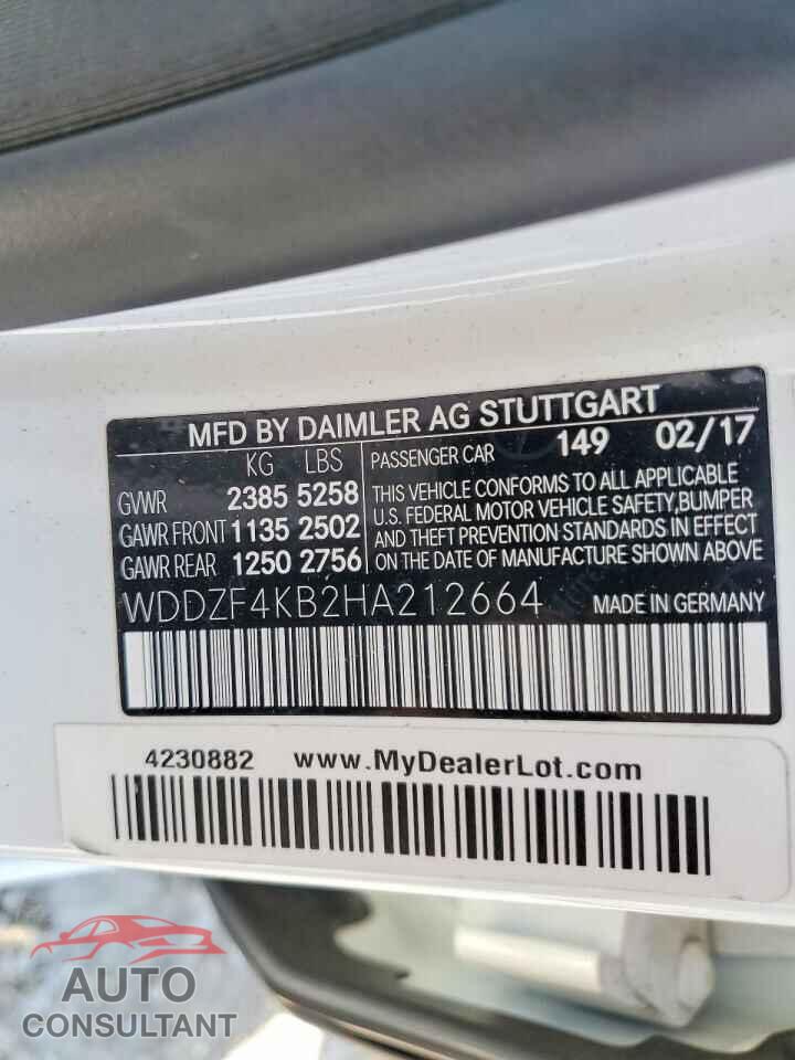 MERCEDES-BENZ E-CLASS 2017 - WDDZF4KB2HA212664