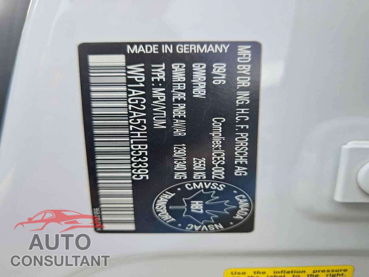PORSCHE MACAN 2017 - WP1AG2A52HLB53395