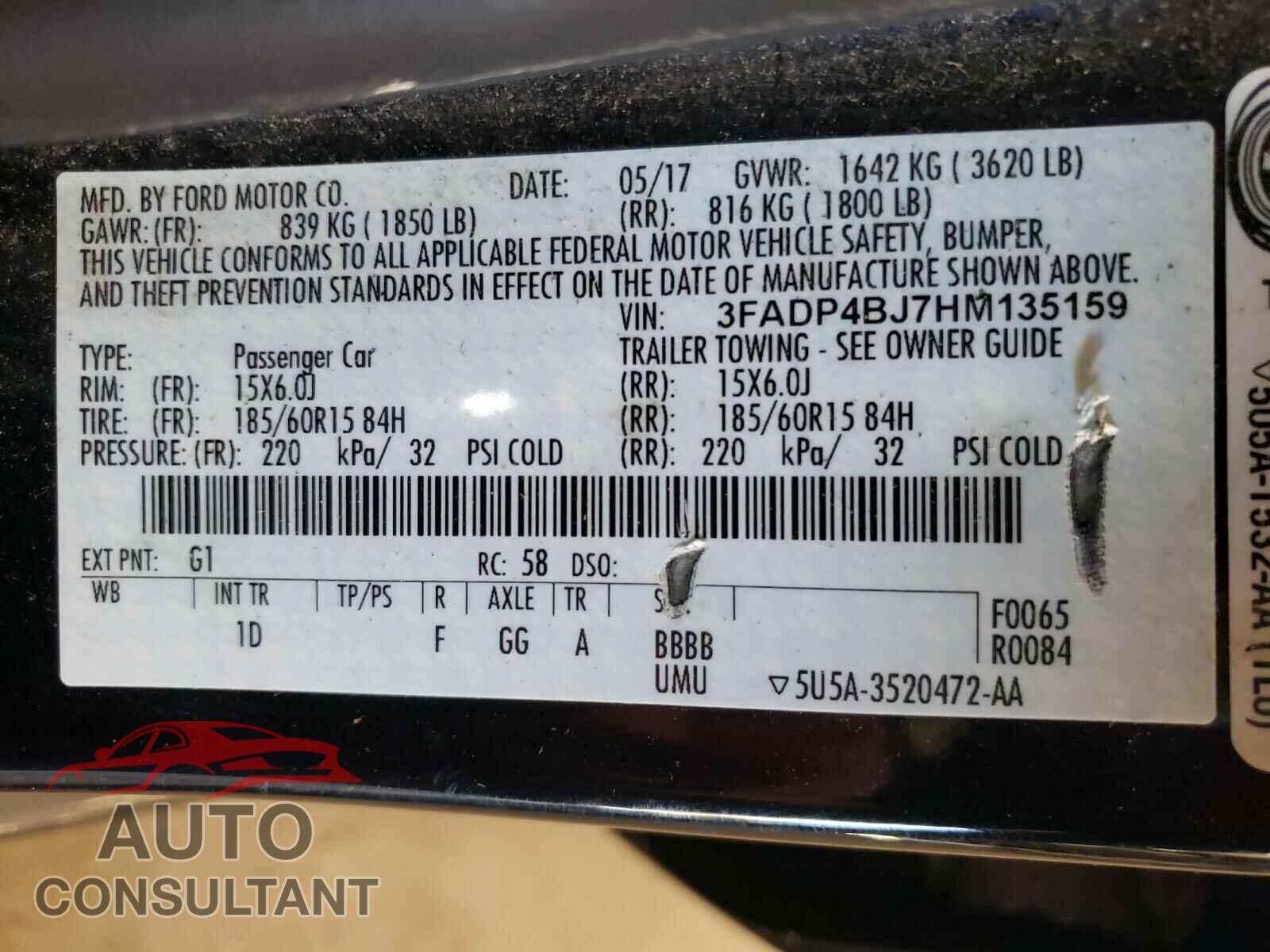 FORD FIESTA 2017 - 3FADP4BJ7HM135159