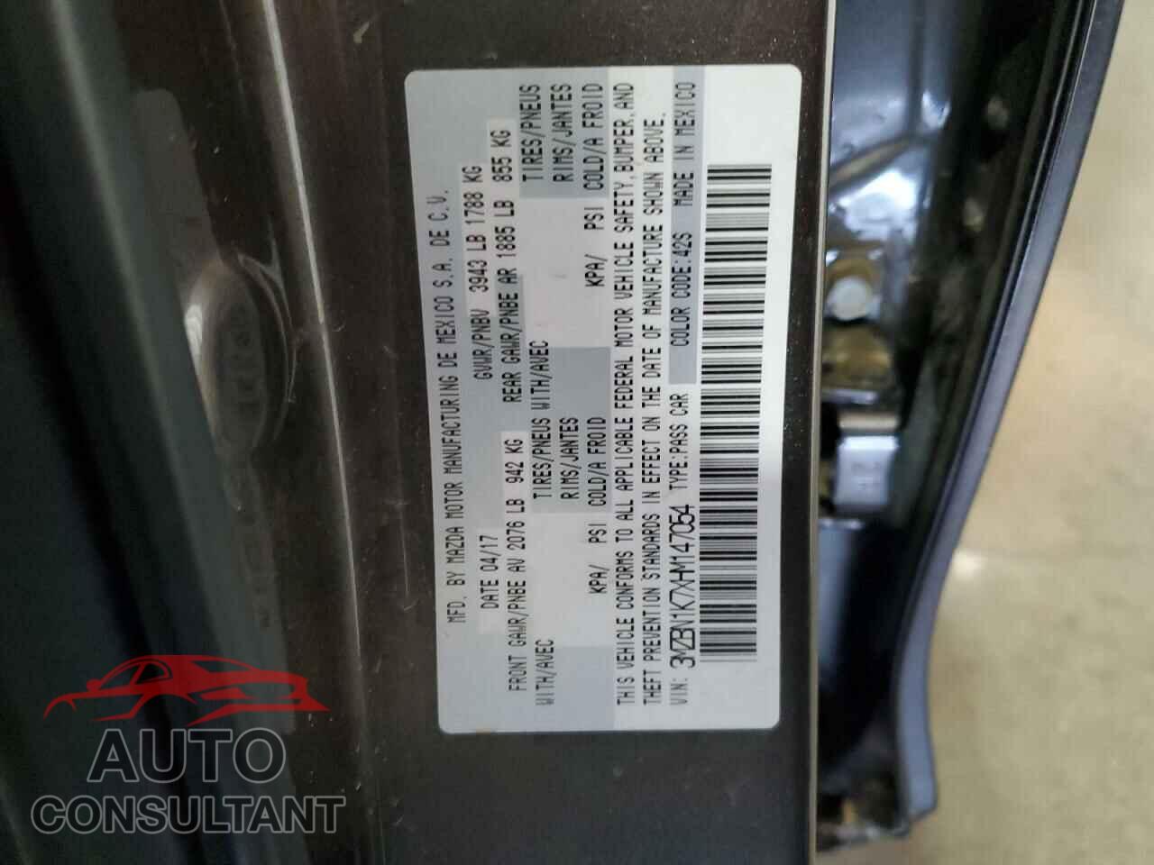 MAZDA 3 2017 - 3MZBN1K7XHM147054