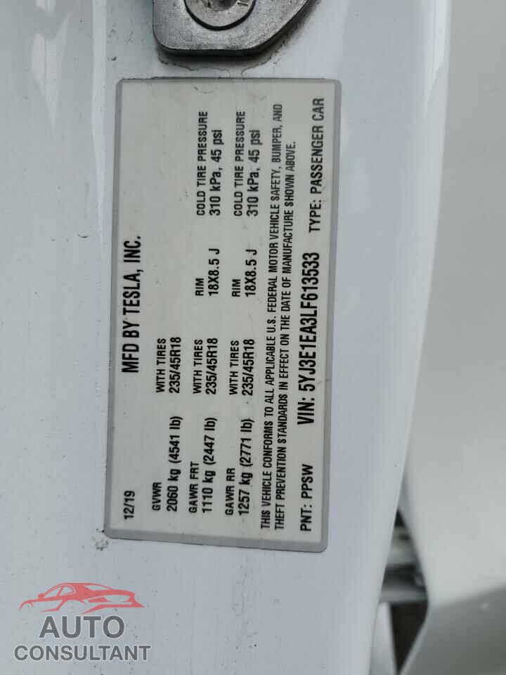 TESLA MODEL 3 2020 - 5YJ3E1EA3LF613533