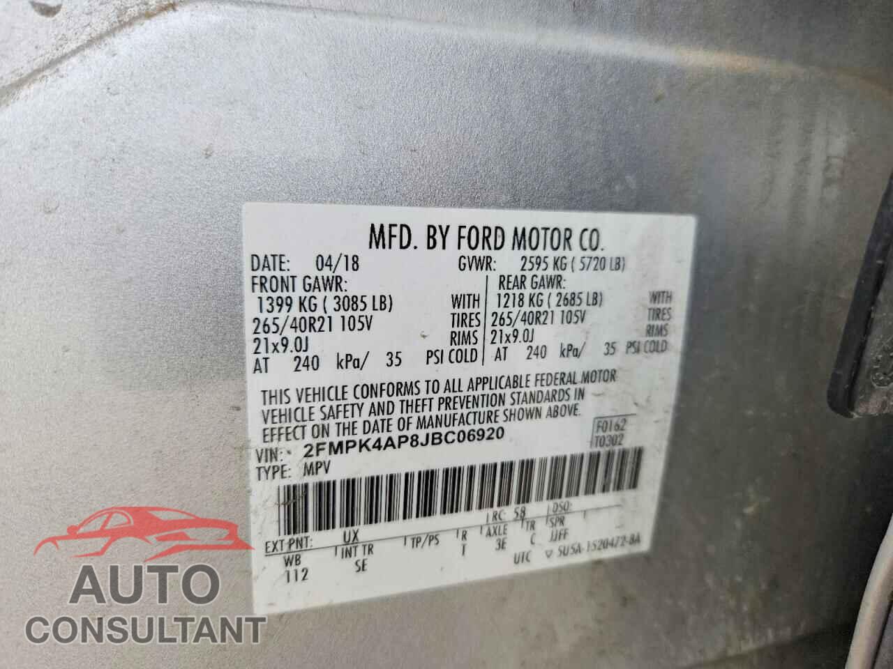 FORD EDGE 2018 - 2FMPK4AP8JBC06920