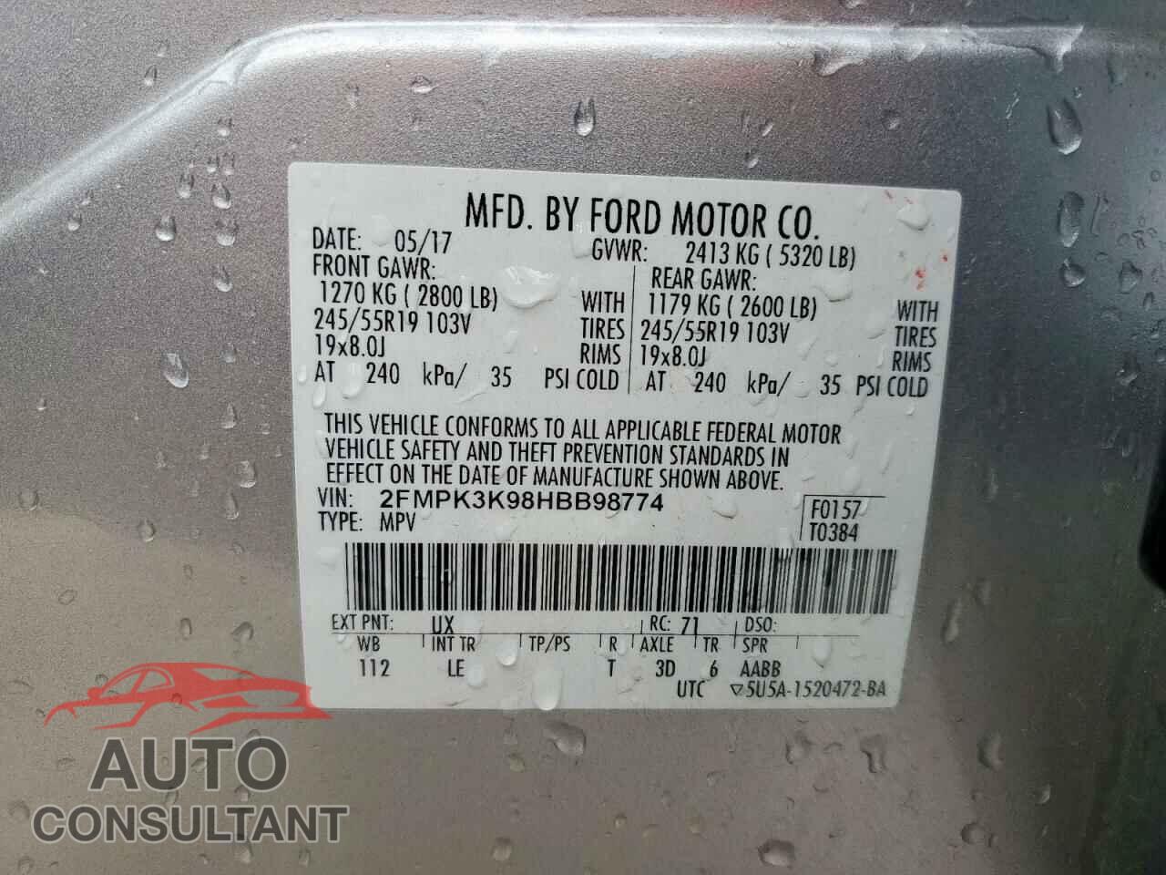 FORD EDGE 2017 - 2FMPK3K98HBB98774