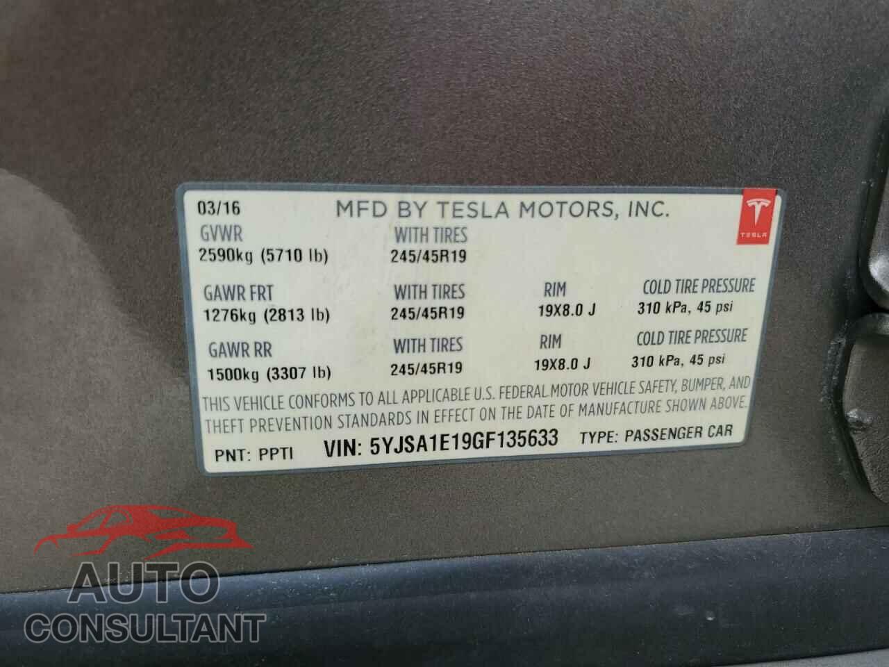 TESLA MODEL S 2016 - 5YJSA1E19GF135633