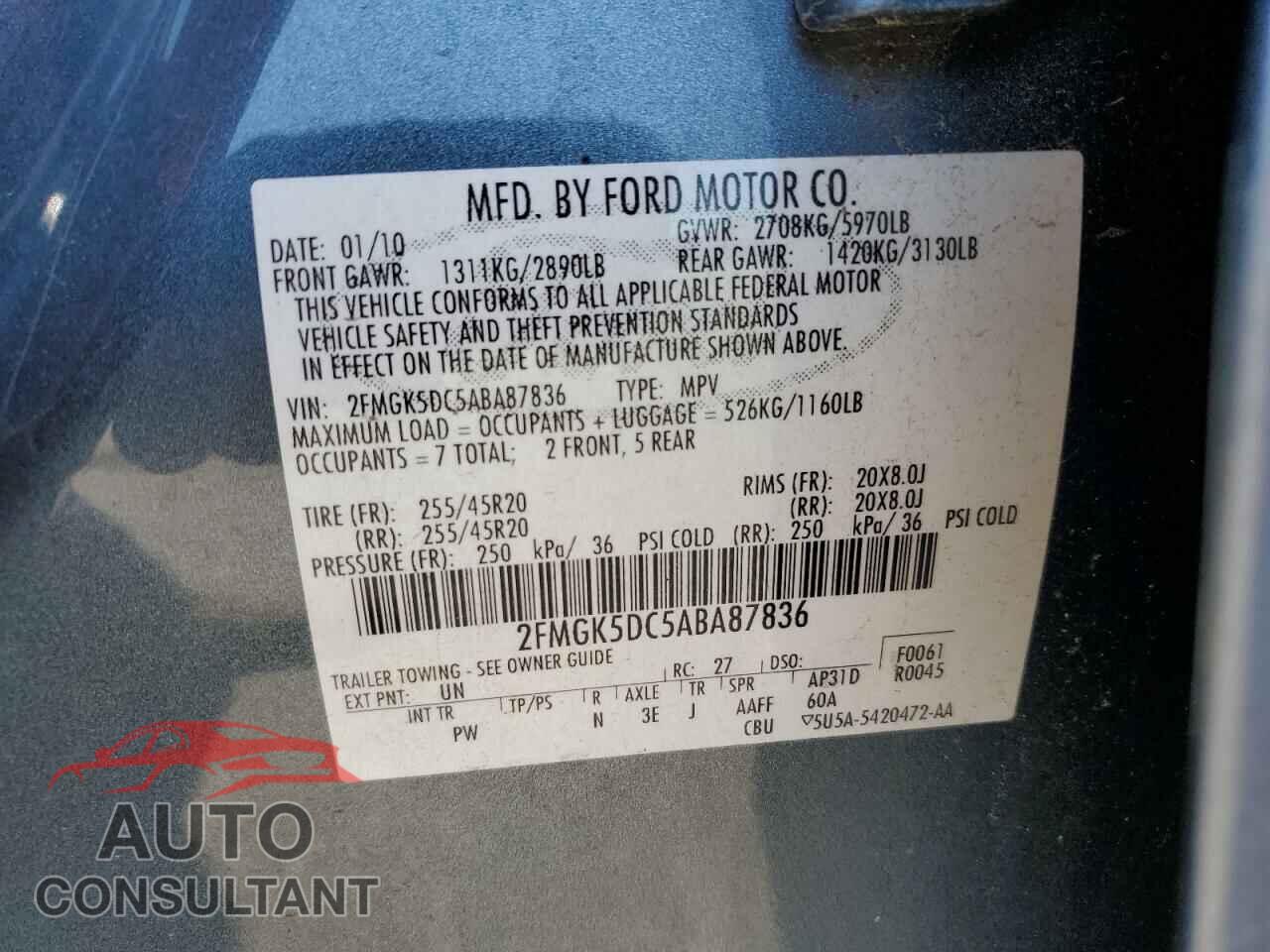 FORD FLEX 2010 - 2FMGK5DC5ABA87836