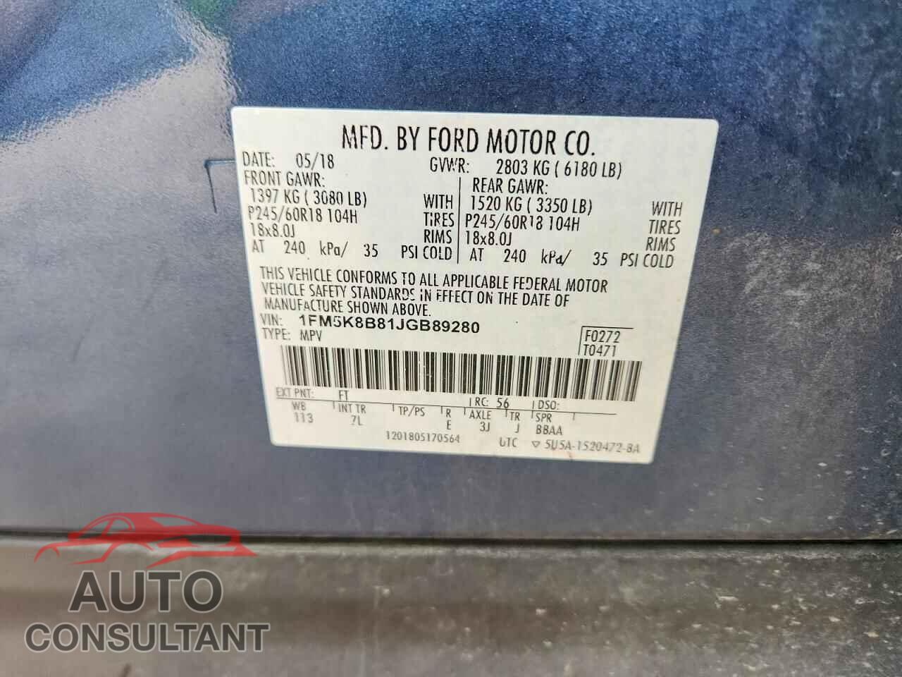 FORD EXPLORER 2018 - 1FM5K8B81JGB89280