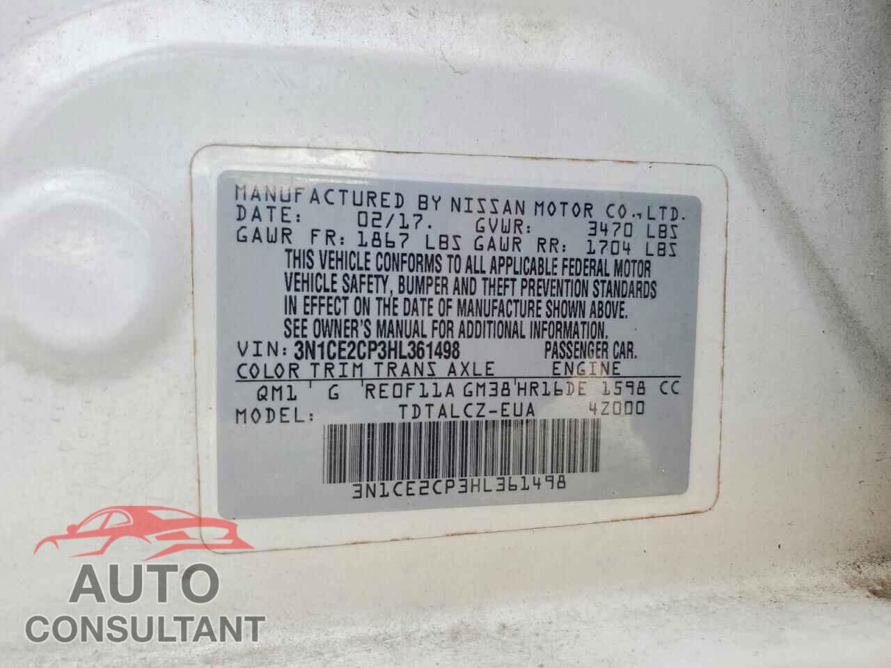 NISSAN VERSA 2017 - 3N1CE2CP3HL361498
