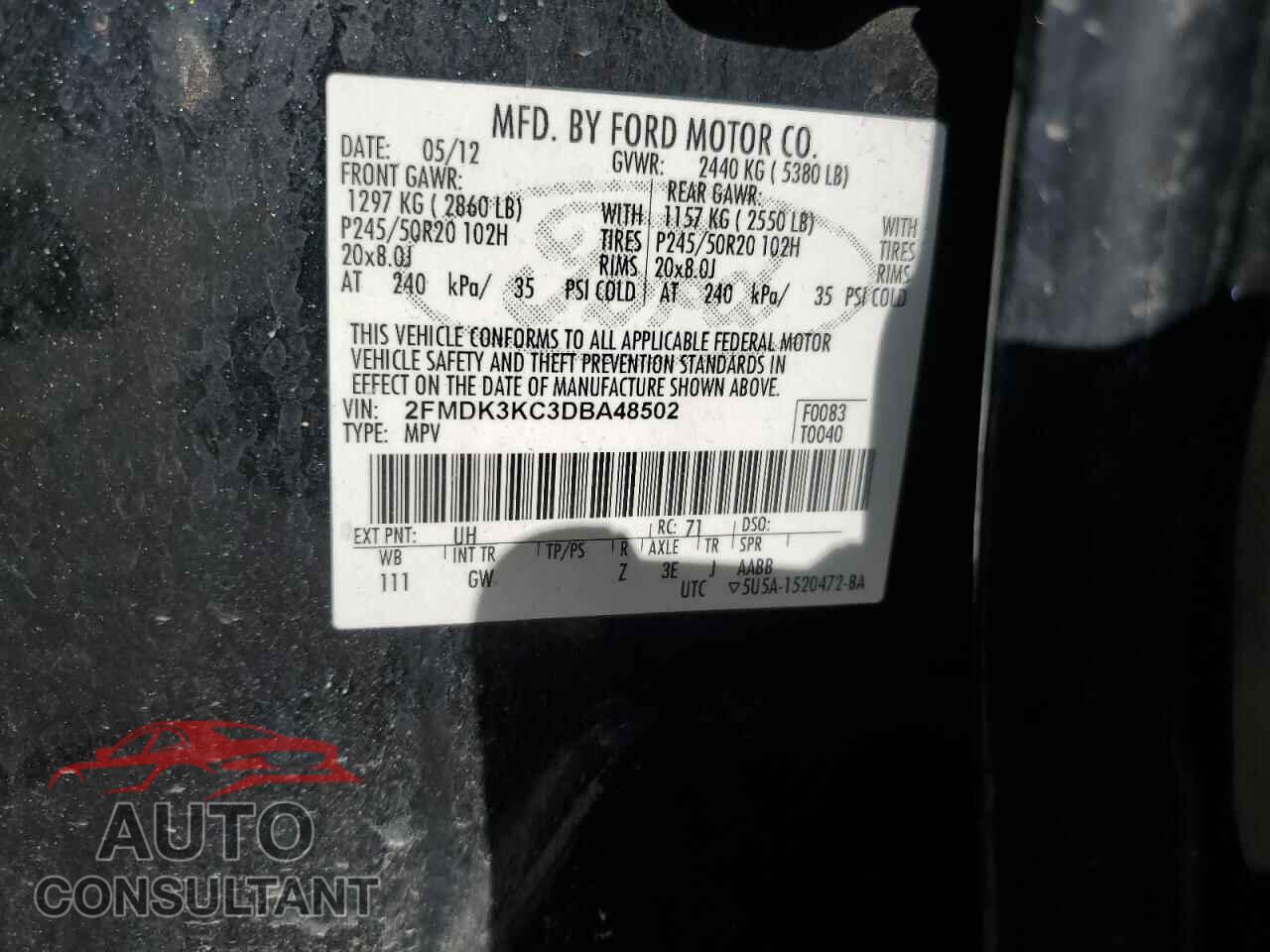 FORD EDGE 2013 - 2FMDK3KC3DBA48502