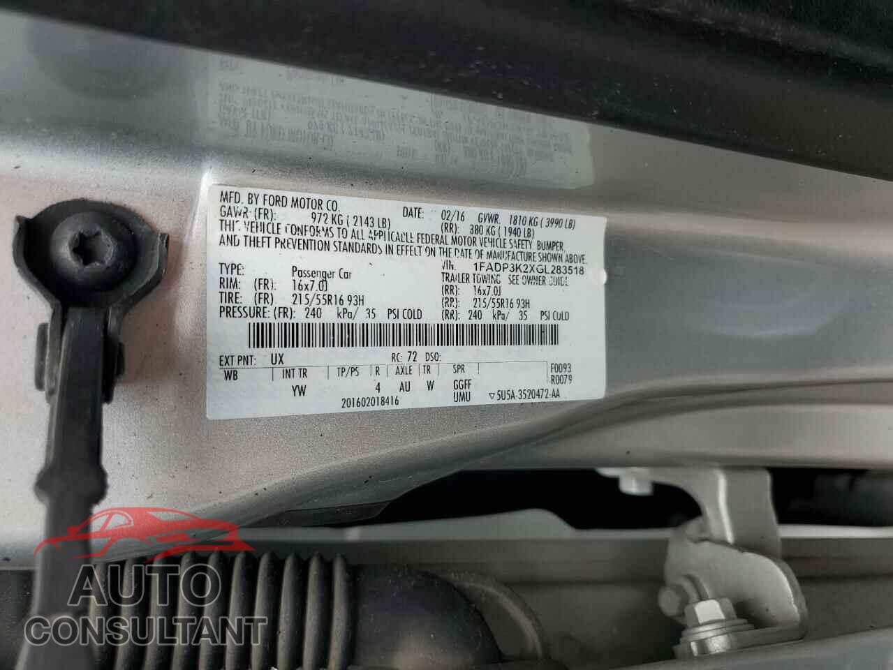 FORD FOCUS 2016 - 1FADP3K2XGL283518
