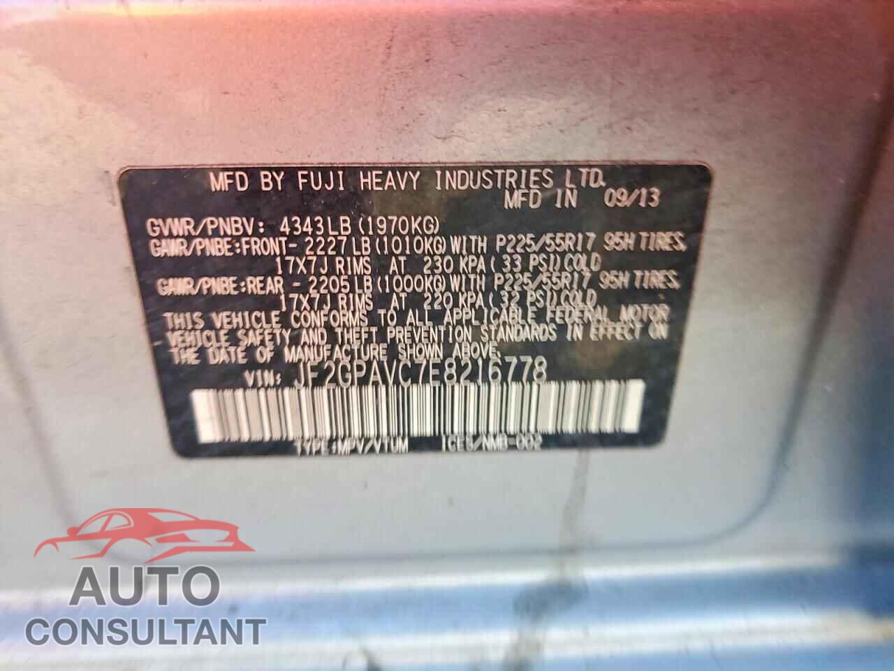 SUBARU XV 2014 - JF2GPAVC7E8216778
