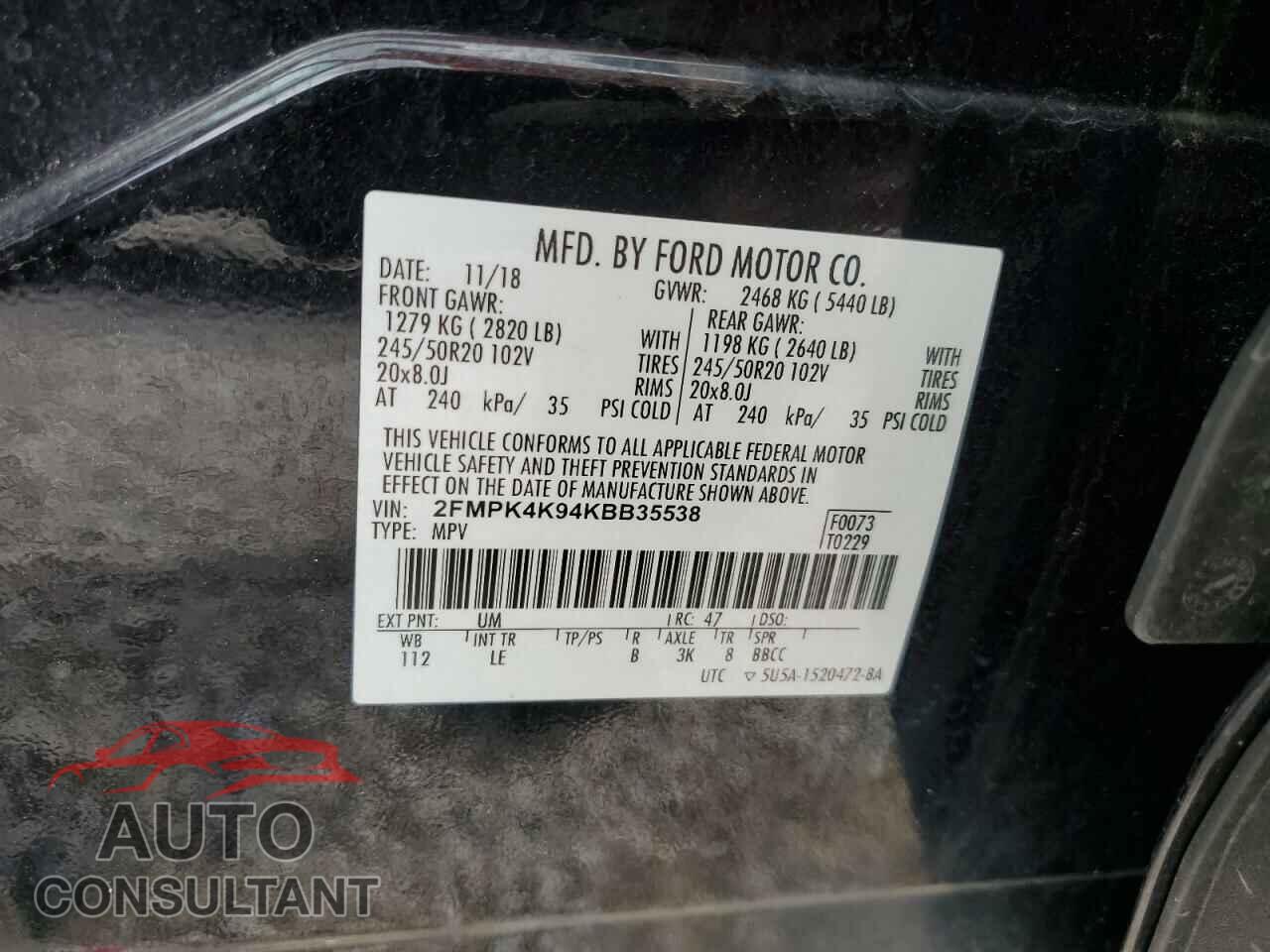 FORD EDGE 2019 - 2FMPK4K94KBB35538
