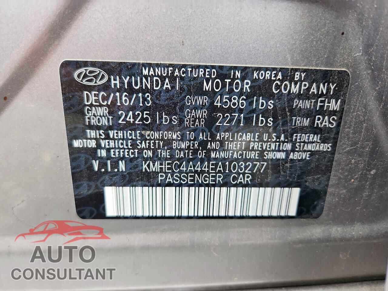 HYUNDAI SONATA 2014 - KMHEC4A44EA103277