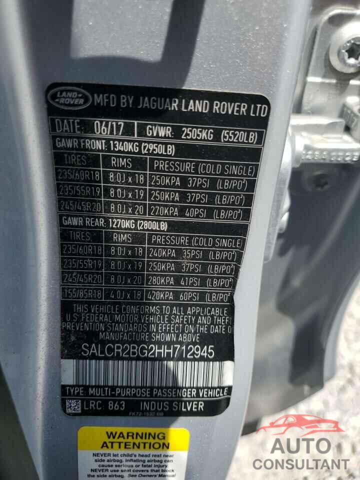 LAND ROVER DISCOVERY 2017 - SALCR2BG2HH712945