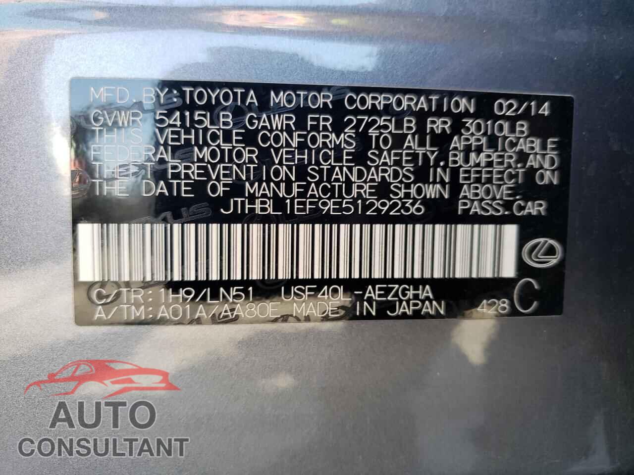 LEXUS LS460 2014 - JTHBL1EF9E5129236