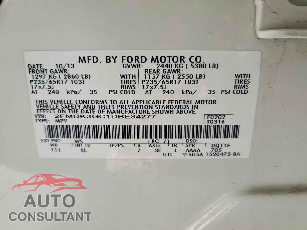 FORD EDGE 2013 - 2FMDK3GC1DBE34277