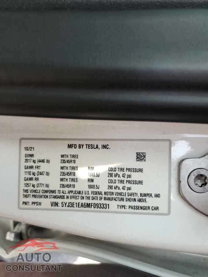TESLA MODEL 3 2021 - 5YJ3E1EA6MF093331