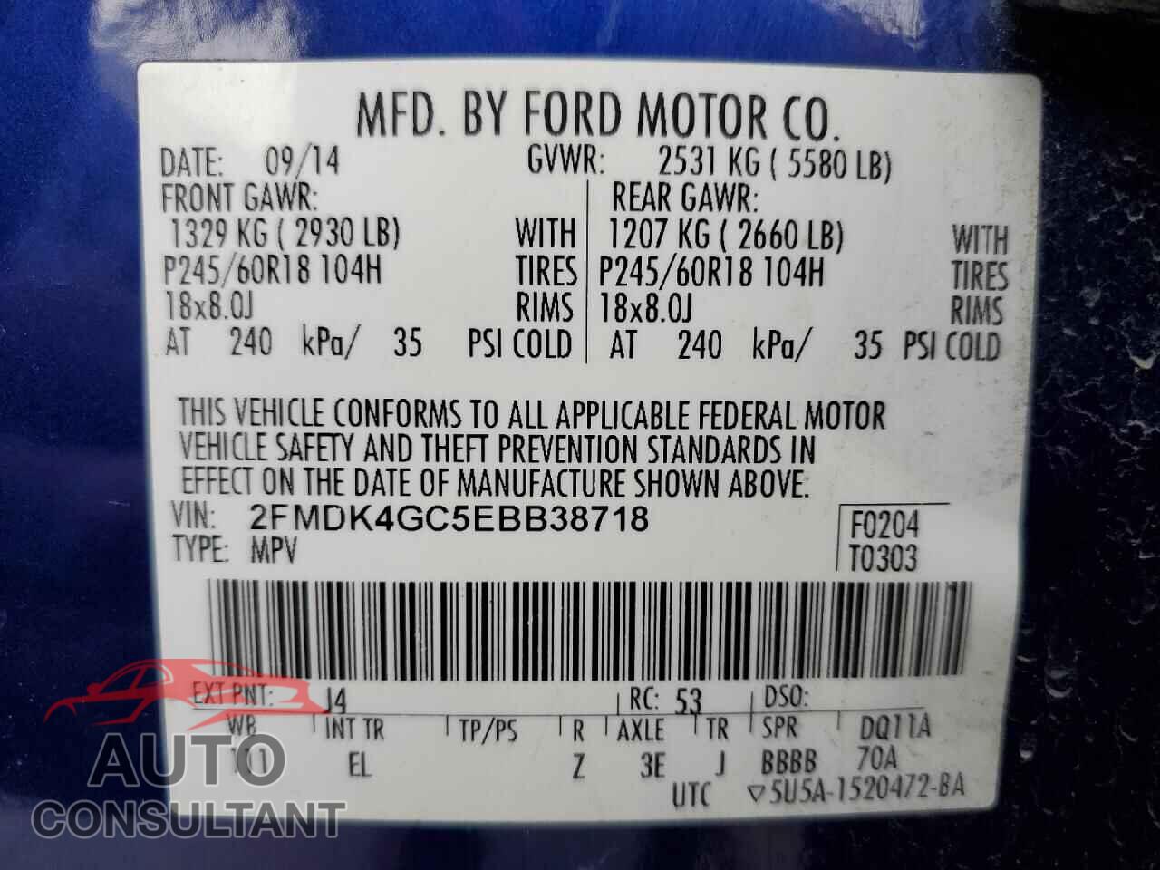 FORD EDGE 2014 - 2FMDK4GC5EBB38718