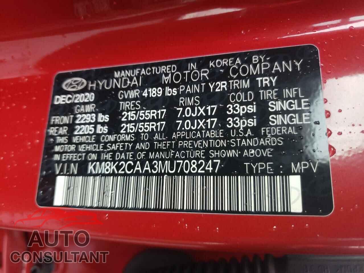 HYUNDAI KONA 2021 - KM8K2CAA3MU708247