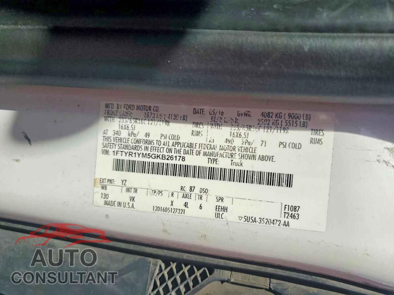 FORD TRANSIT 2016 - 1FTYR1YM5GKB26178
