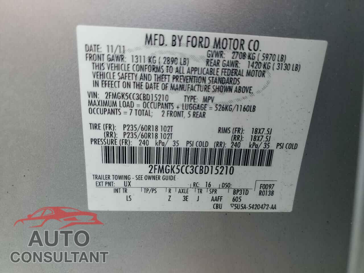 FORD FLEX 2012 - 2FMGK5CC3CBD15210