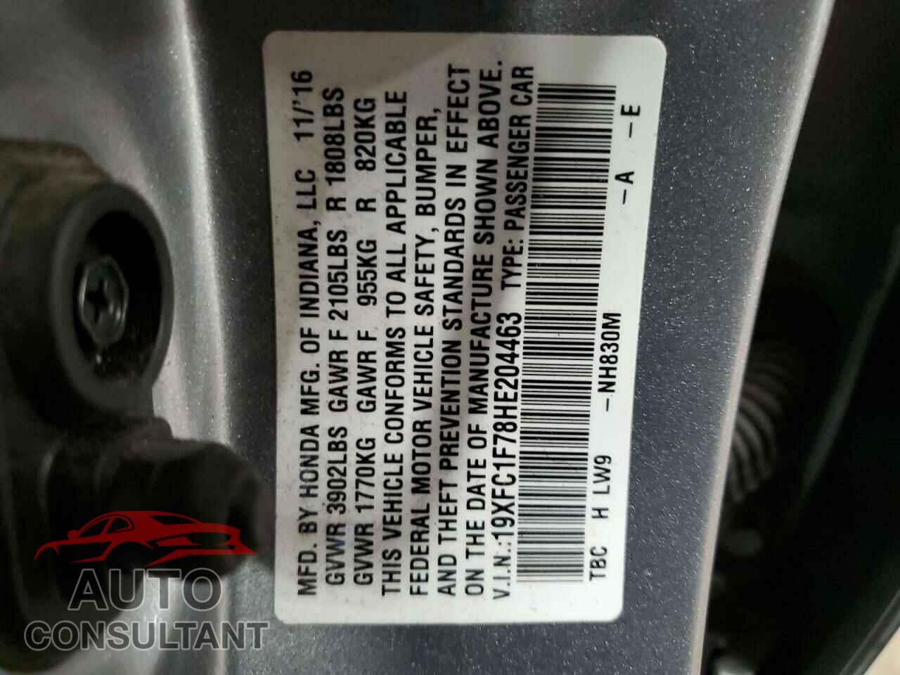 HONDA CIVIC 2017 - 19XFC1F78HE204463