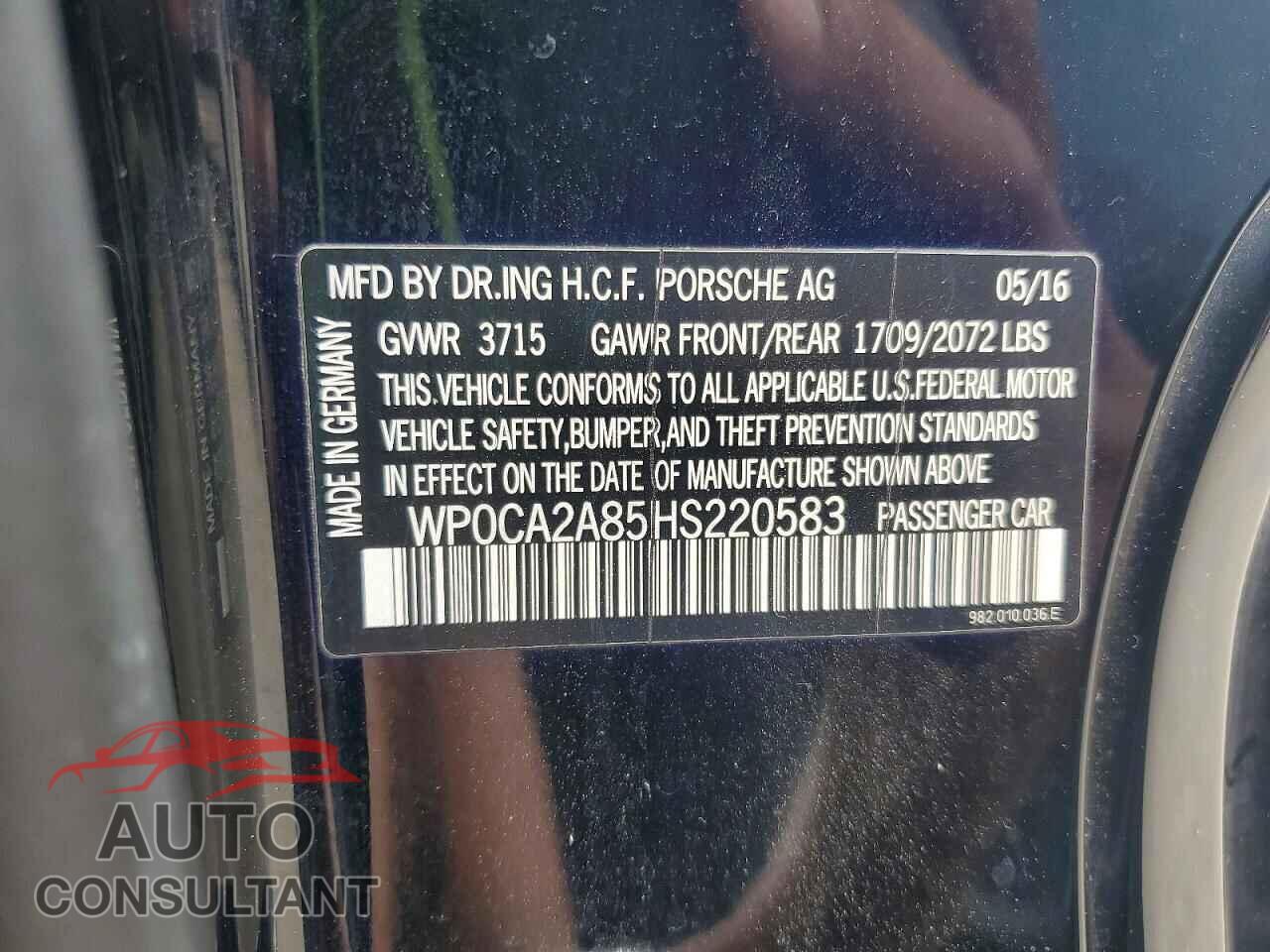 PORSCHE BOXSTER 2017 - WP0CA2A85HS220583