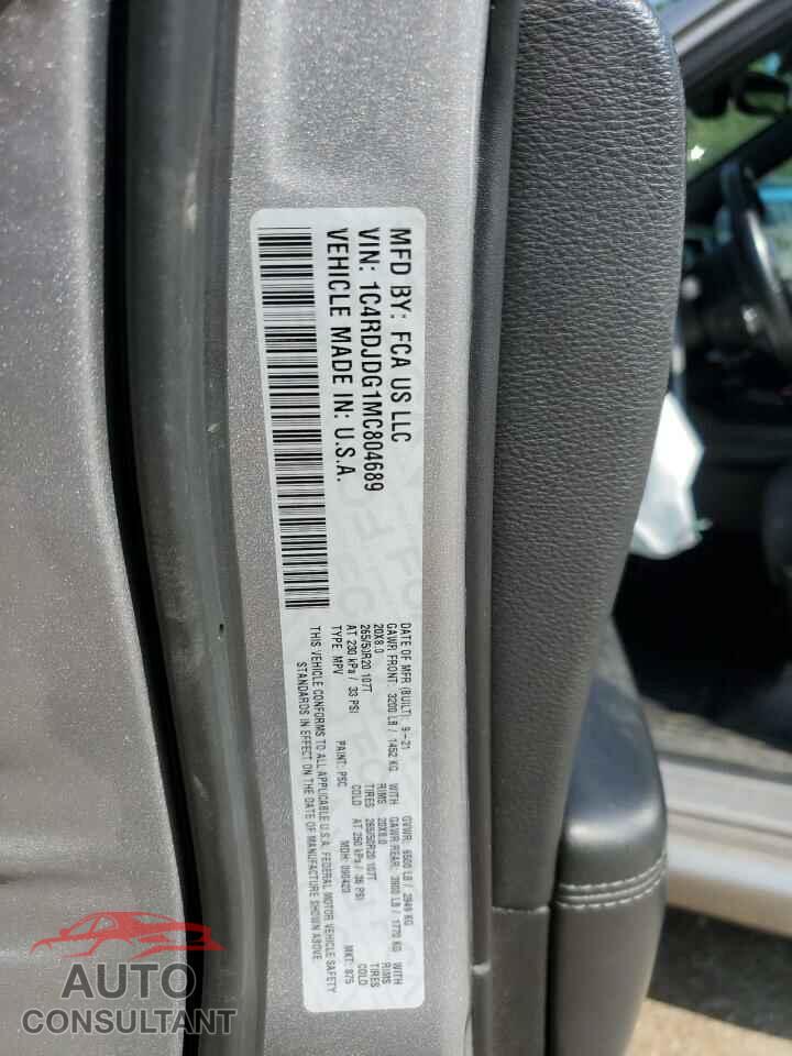 DODGE DURANGO 2021 - 1C4RDJDG1MC804689