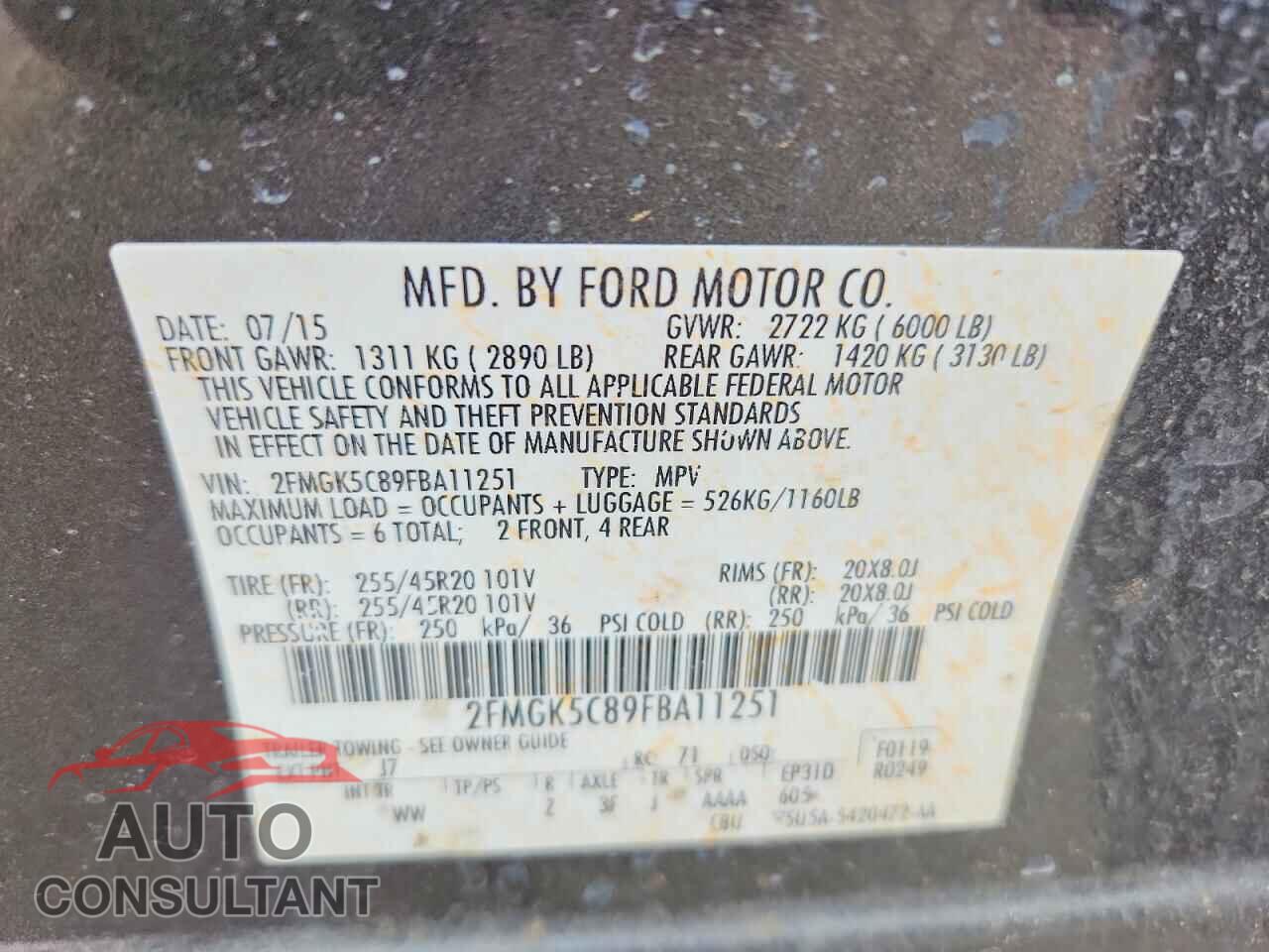 FORD FLEX 2015 - 2FMGK5C89FBA11251