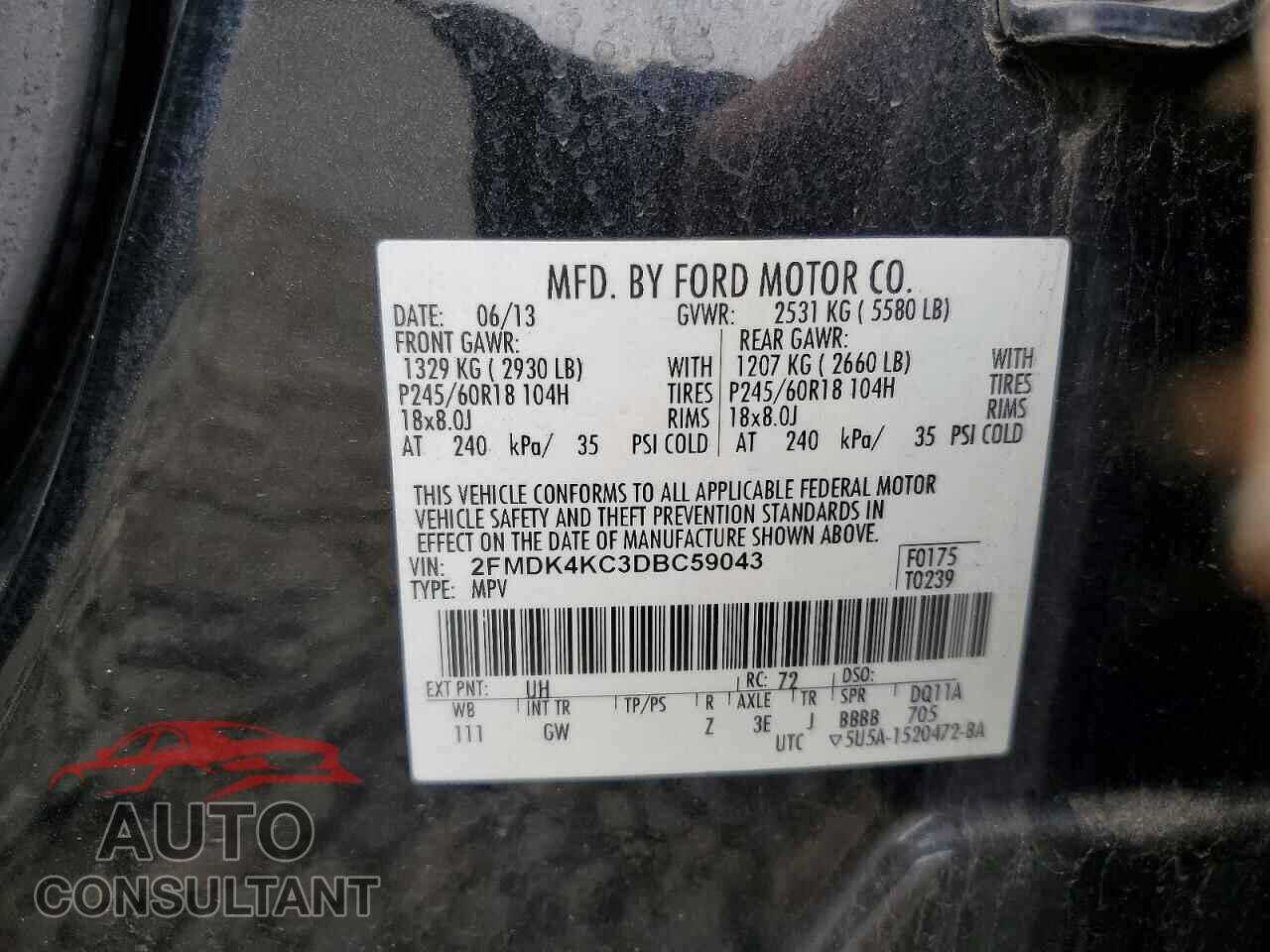 FORD EDGE 2013 - 2FMDK4KC3DBC59043