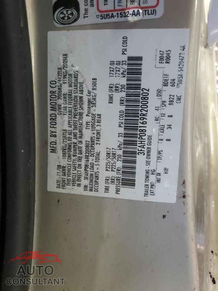 FORD FUSION 2009 - 3FAHP08169R200802