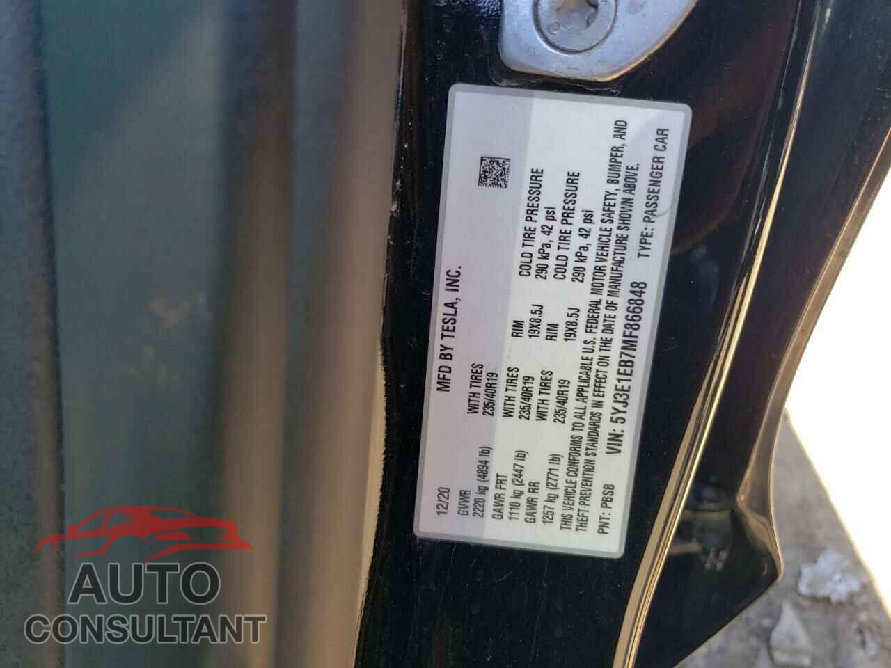 TESLA MODEL 3 2021 - 5YJ3E1EB7MF866848
