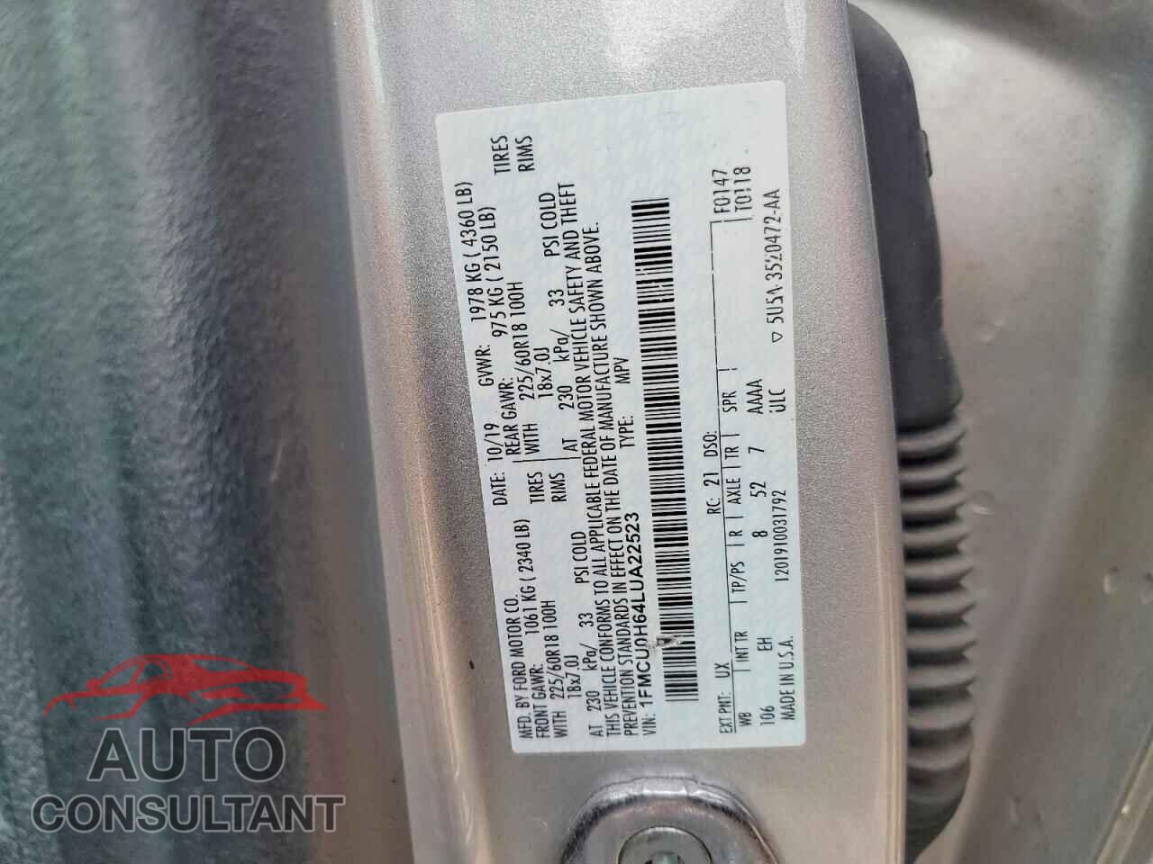 FORD ESCAPE 2020 - 1FMCU0H64LUA22523