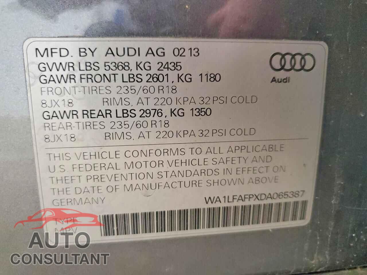 AUDI Q5 2013 - WA1LFAFPXDA065387