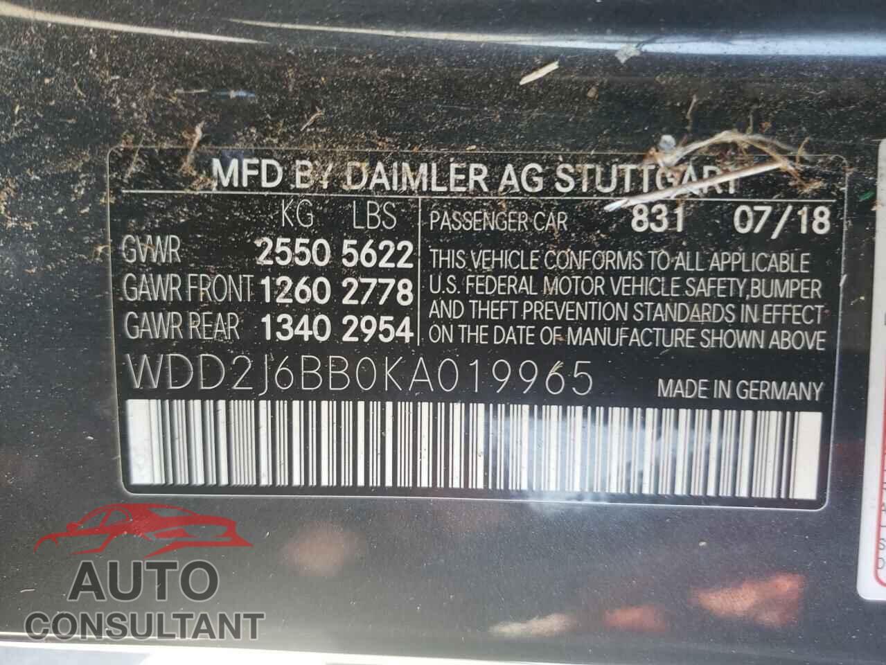 MERCEDES-BENZ CLC-CLASS 2019 - WDD2J6BB0KA019965