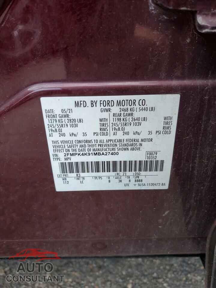 FORD EDGE 2021 - 2FMPK4K91MBA27400