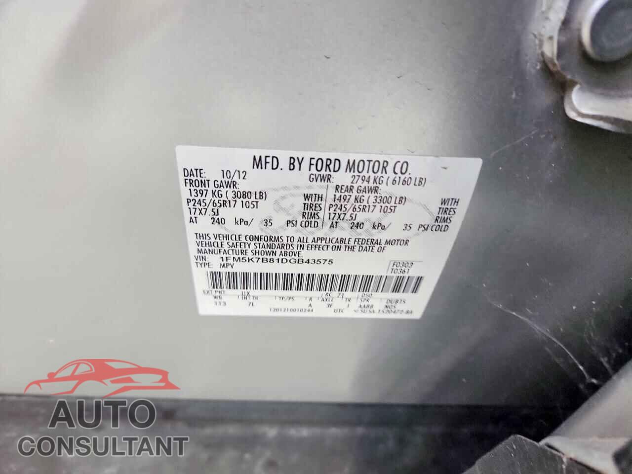 FORD EXPLORER 2013 - 1FM5K7B81DGB43575