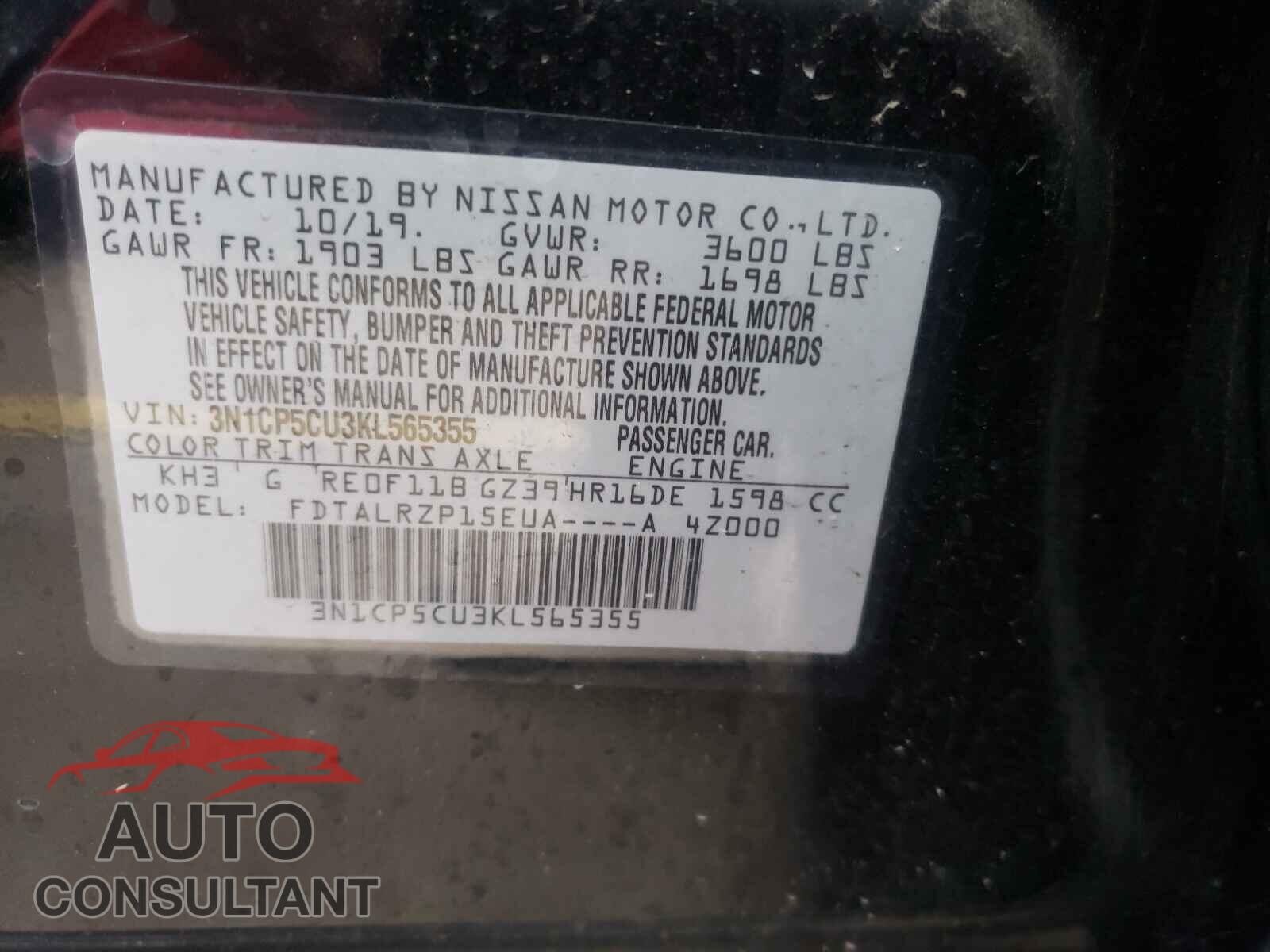 NISSAN KICKS 2019 - 3N1CP5CU3KL565355
