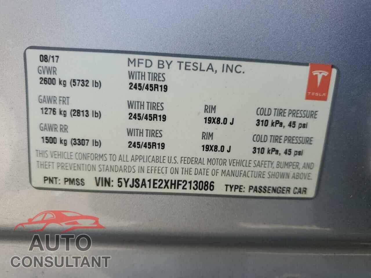TESLA MODEL S 2017 - 5YJSA1E2XHF213086