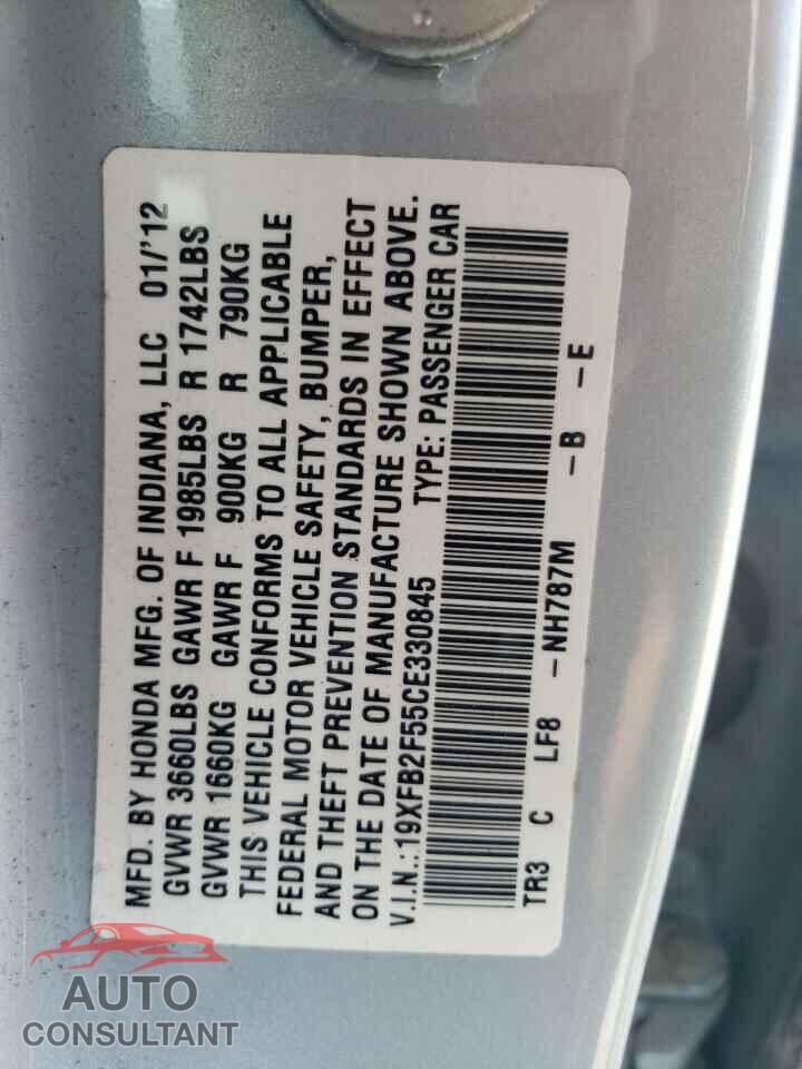 HONDA CIVIC 2012 - 19XFB2F55CE330845