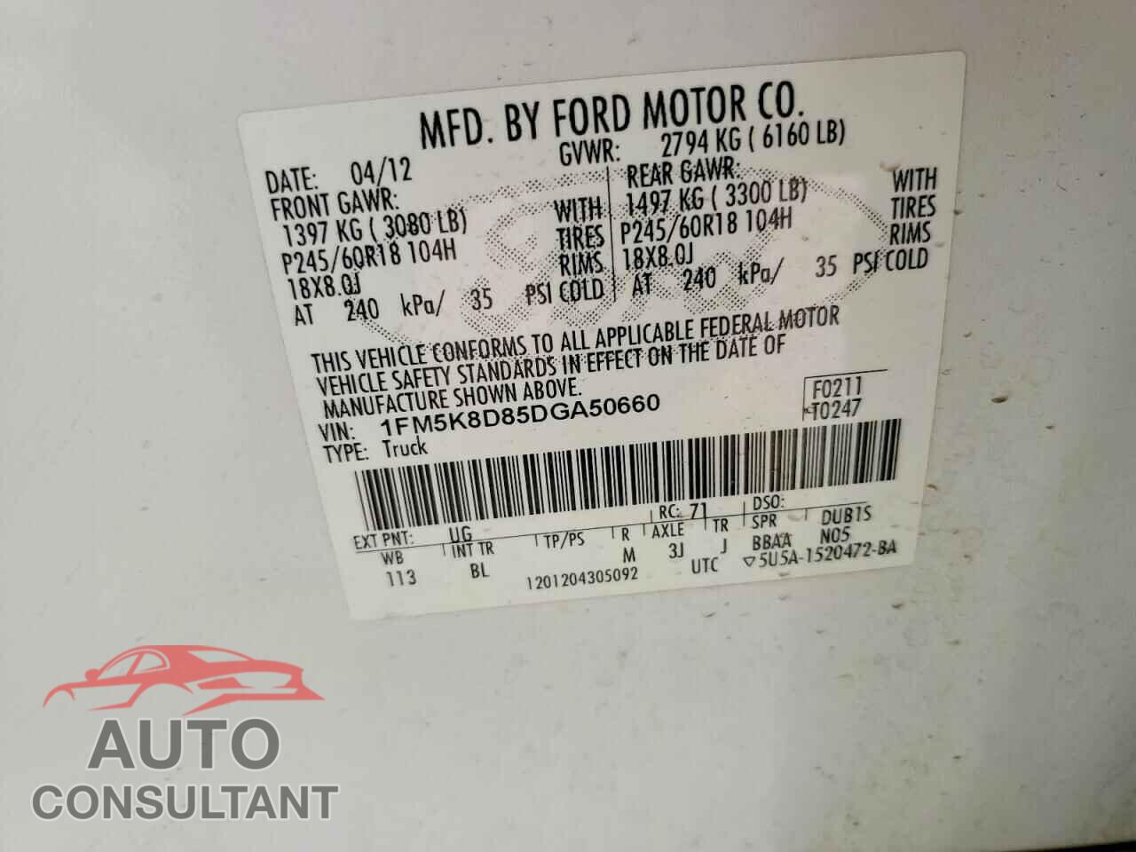 FORD EXPLORER 2013 - 1FM5K8D85DGA50660