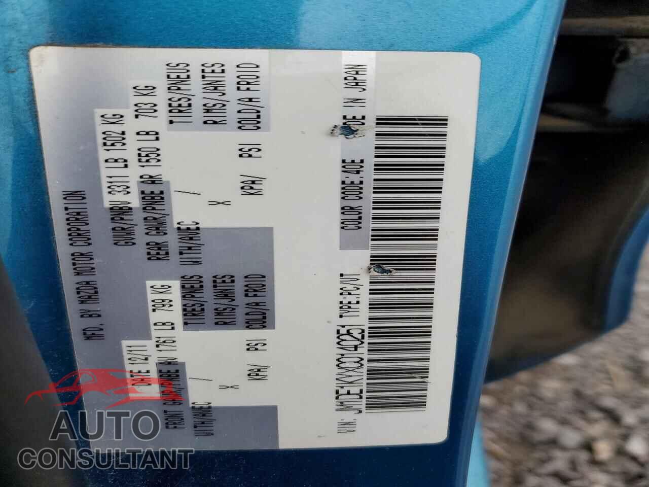 MAZDA 2 2012 - JM1DE1KYXC0140251