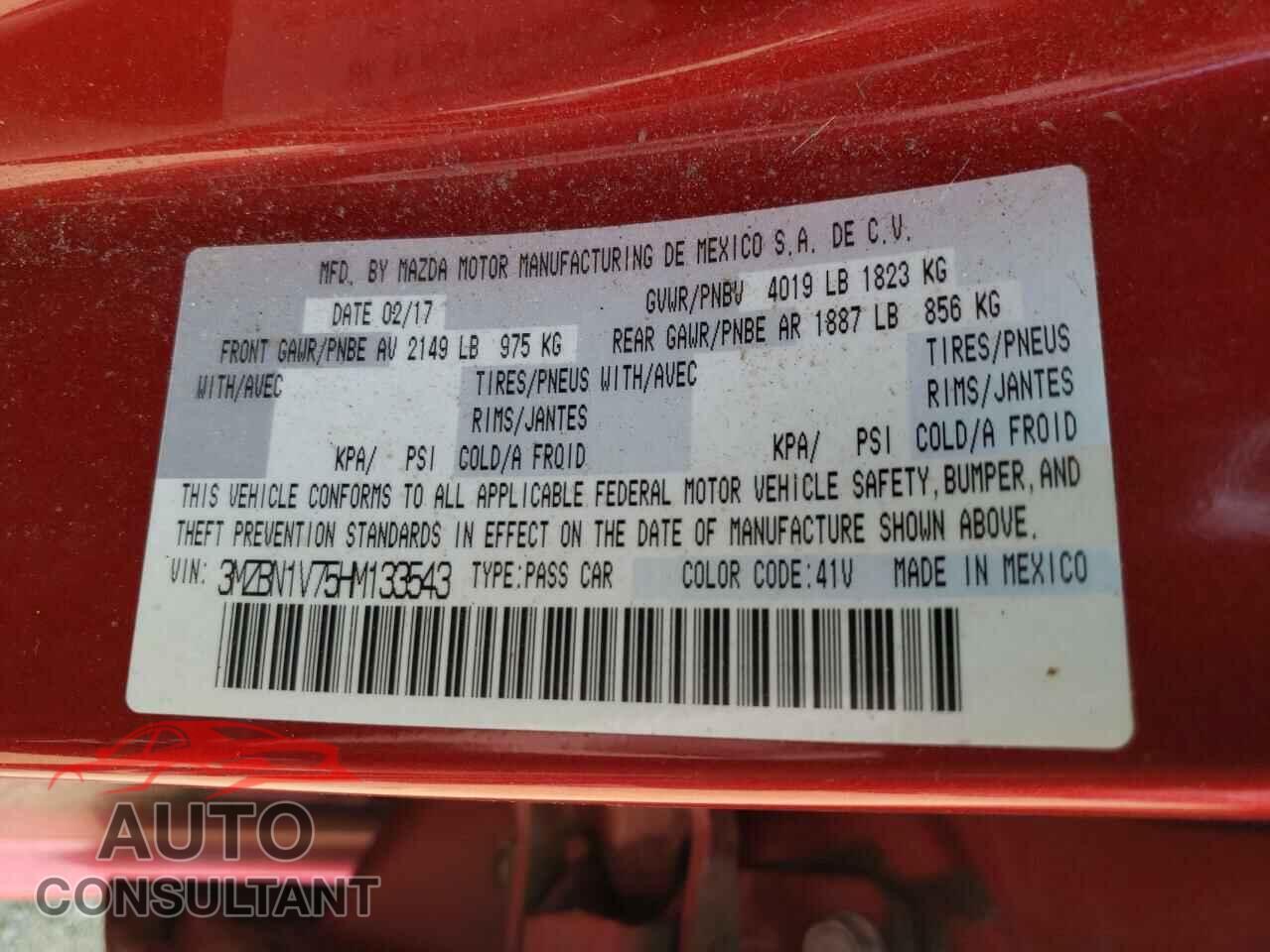 MAZDA 3 2017 - 3MZBN1V75HM133543