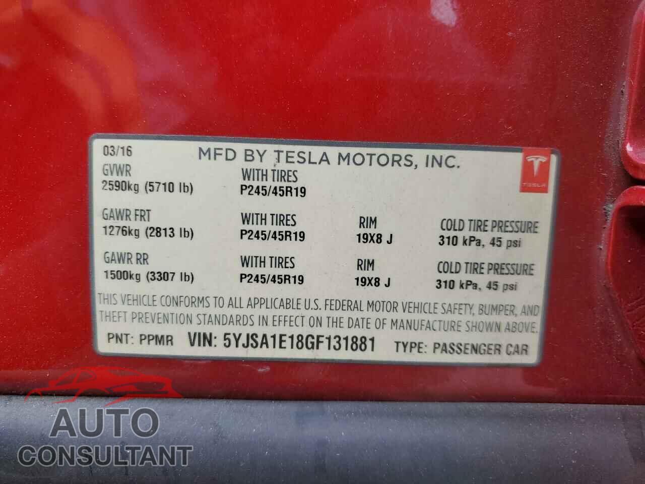 TESLA MODEL S 2016 - 5YJSA1E18GF131881