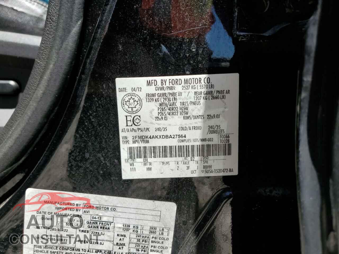 FORD EDGE 2013 - 2FMDK4AKXDBA27564