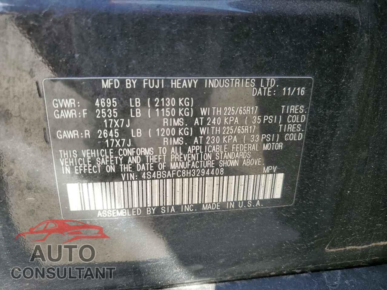SUBARU OUTBACK 2017 - 4S4BSAFC8H3294408