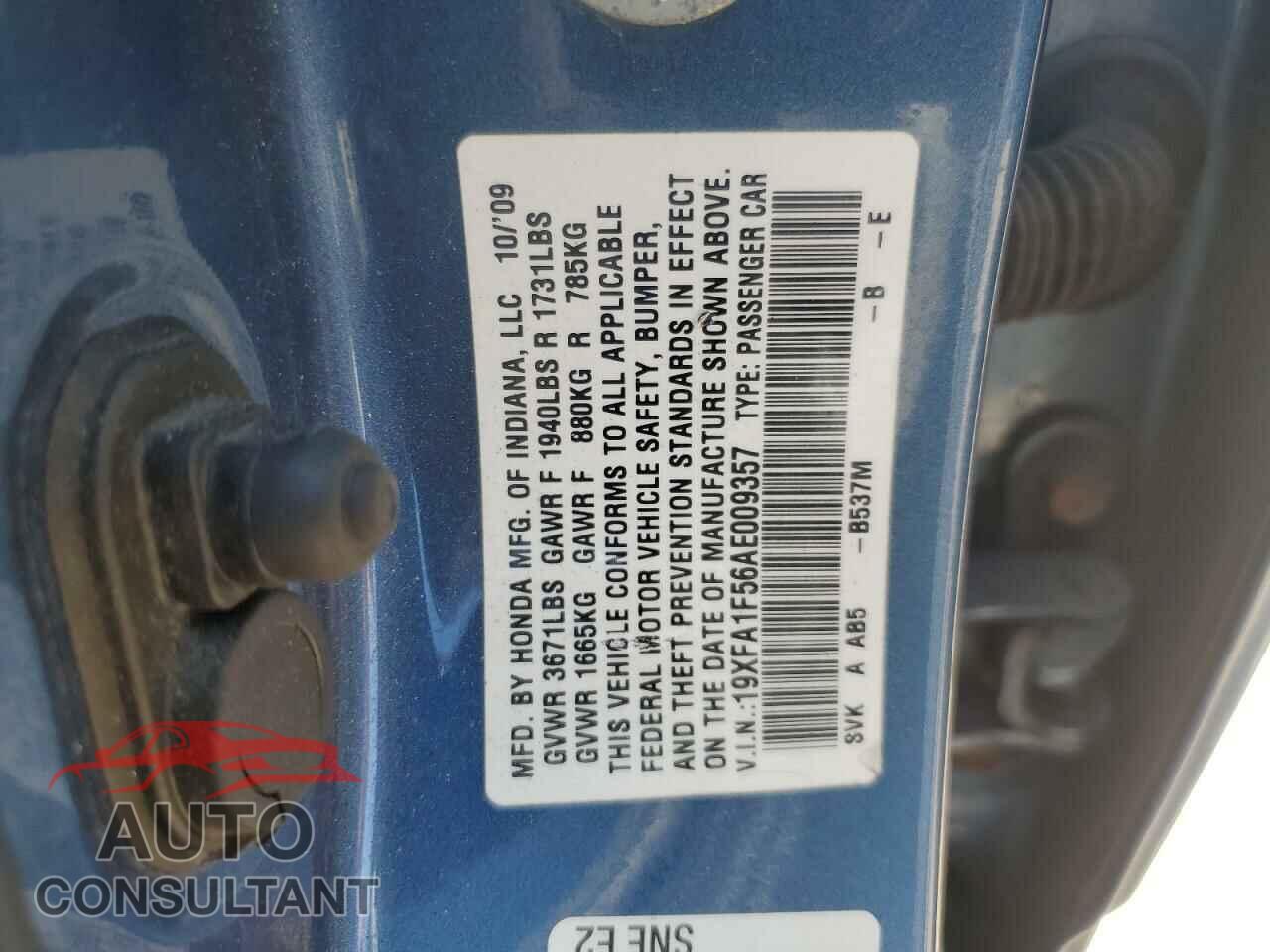 HONDA CIVIC 2010 - 19XFA1F56AE009357