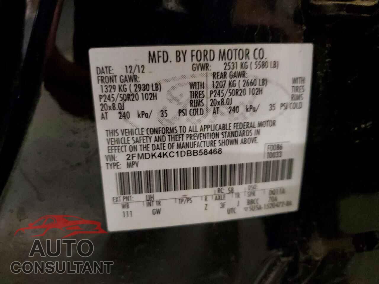 FORD EDGE 2013 - 2FMDK4KC1DBB58468