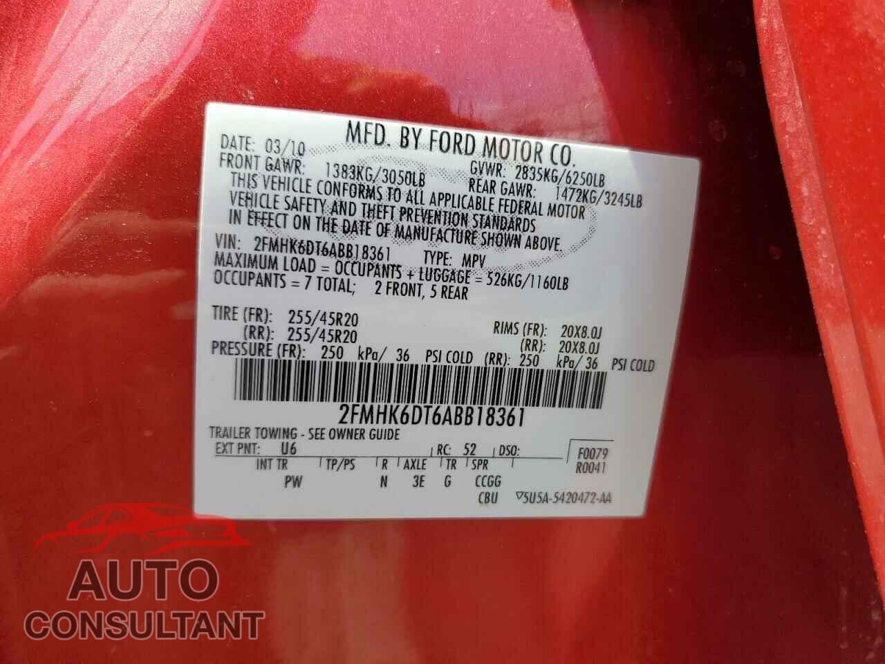 FORD FLEX 2010 - 2FMHK6DT6ABB18361