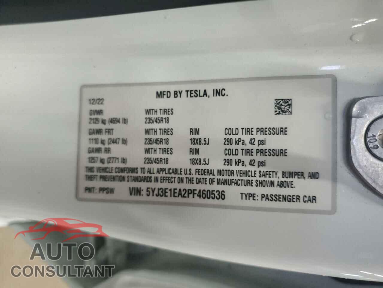 TESLA MODEL 3 2023 - 5YJ3E1EA2PF460536