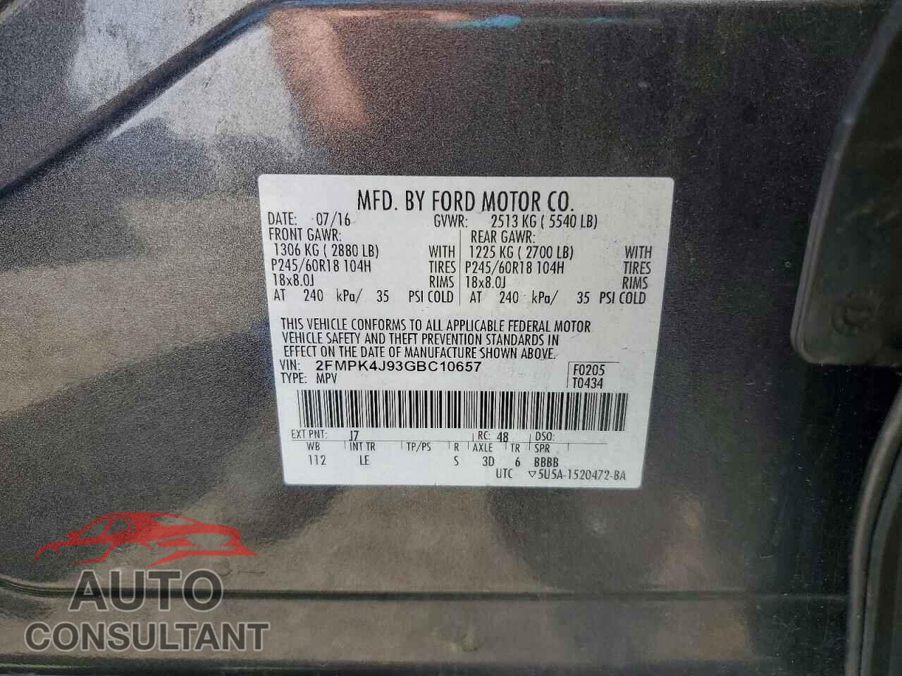 FORD EDGE 2016 - 2FMPK4J93GBC10657